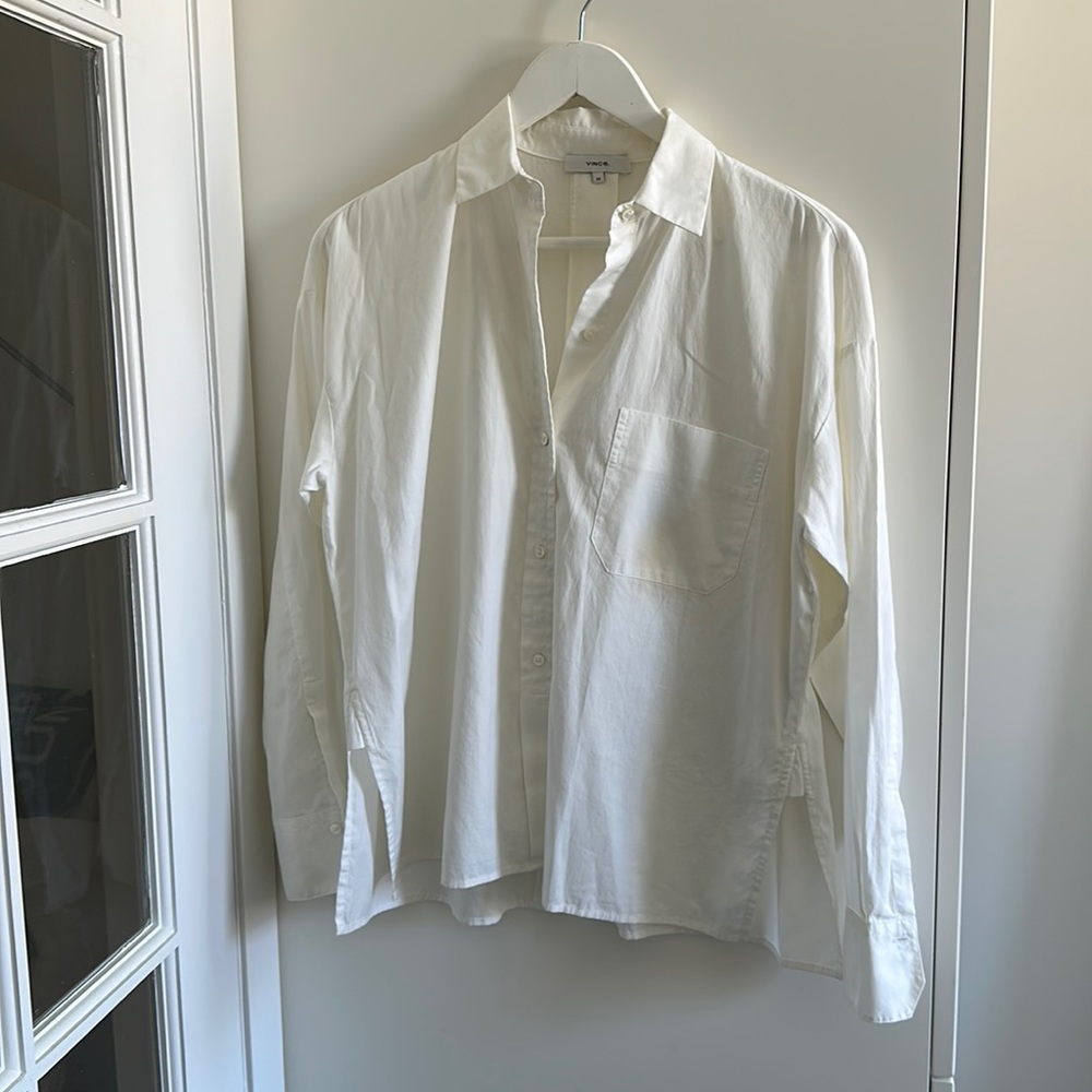 Vince white button down with split hem size XS
